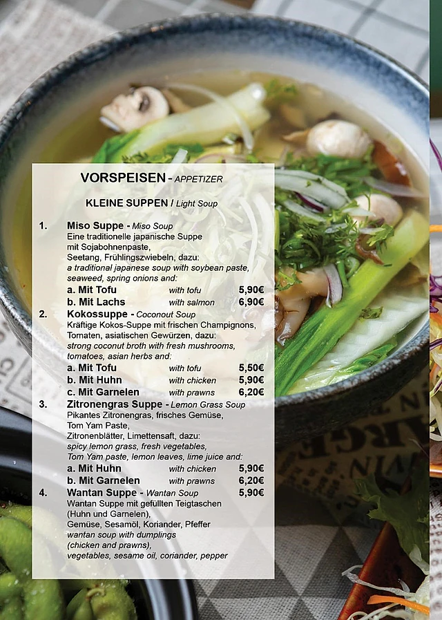 Speisekarte im Restaurant von Com Viet - Hotel & Restaurant - in Oschatz