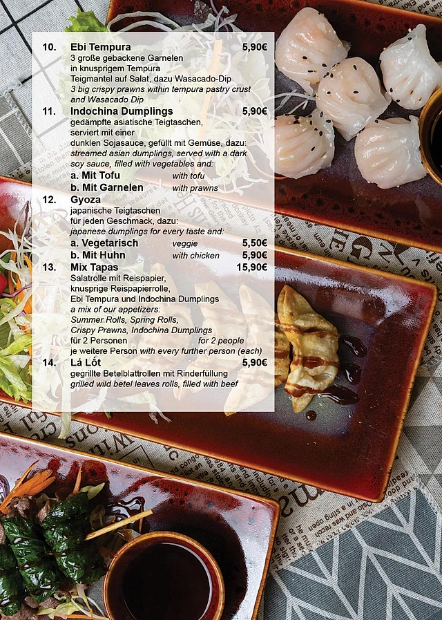 Speisekarte im Restaurant von Com Viet - Hotel & Restaurant - in Oschatz