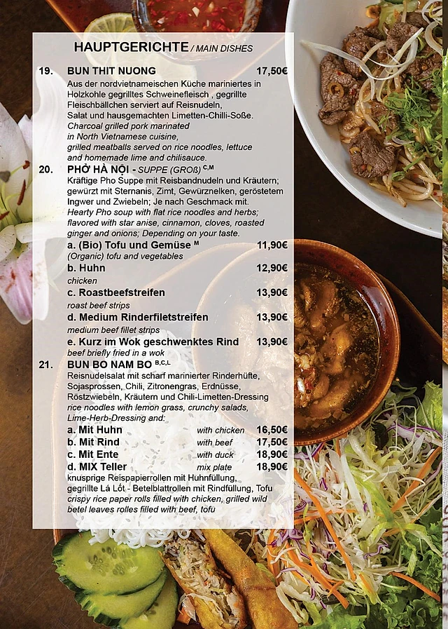 Speisekarte im Restaurant von Com Viet - Hotel & Restaurant - in Oschatz