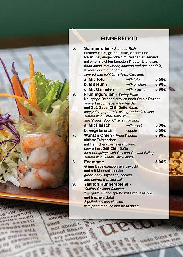 Speisekarte im Restaurant von Com Viet - Hotel & Restaurant - in Oschatz